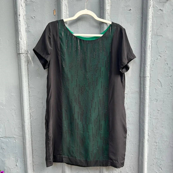 rag & bone Green & Black Silk Metallic Shift Dress, size 10 - Picture 4 of 15